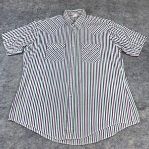 Vintage 80s Saddlebrook‎ Western Shirt Men's XL Blue Stripped Pearl Snap Cowboy